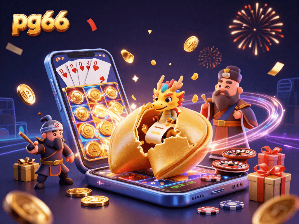 Spin the reels and win at pg66 with giant golden fortune cookie and smartphone games bursting with treasures.