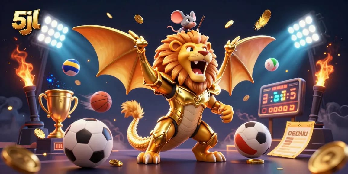 Experience the thrill of the game with 5jl's vibrant casino scene featuring unique characters and dynamic sports elements.