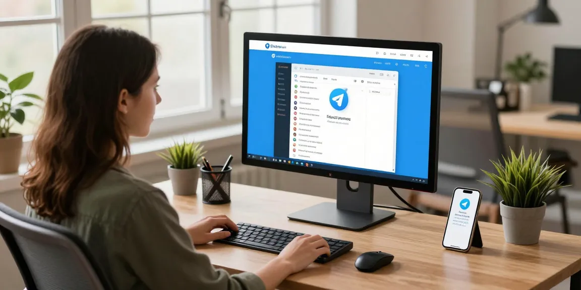 Accessing the Telegram web version on a sleek desktop setup with a modern workspace.