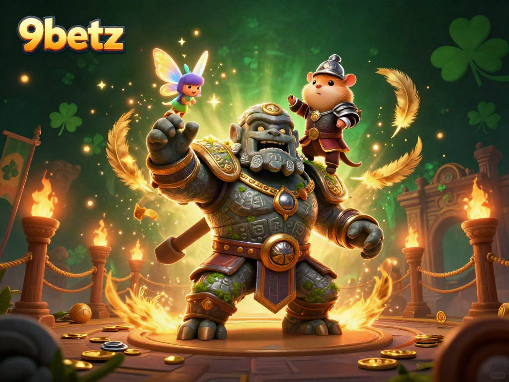 Players explore the vibrant magic of 9betz with an ancient guardian and a fairy companion.