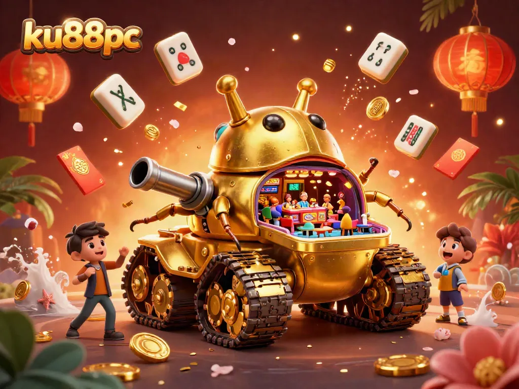 Experience extraordinary gameplay at ku88pc with a vibrant 3D casino scene featuring a golden beetle tank.