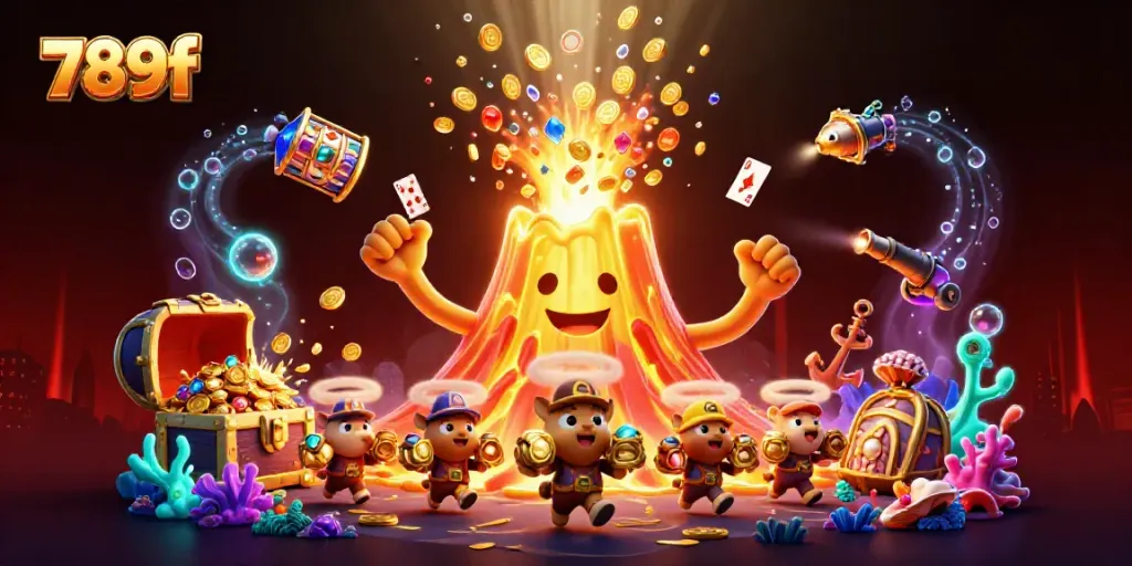 Experience the thrill of 789f with casino elements, featuring treasure and vibrant character interactions.