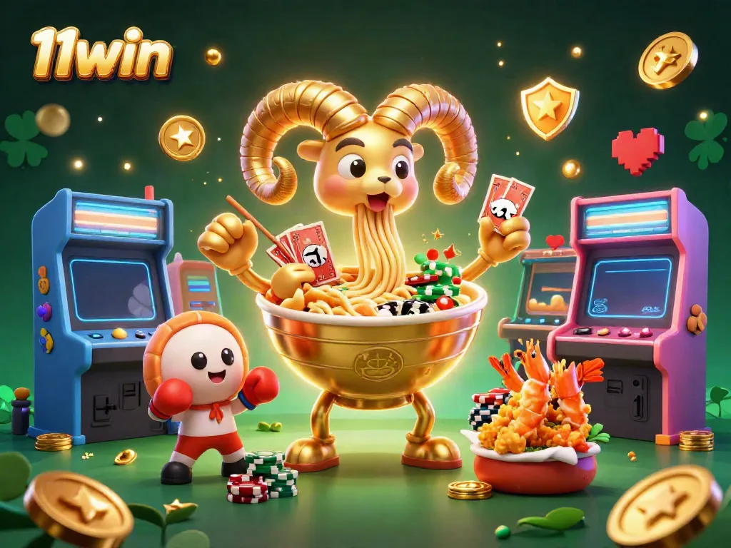 Engage with the vibrant 11win gaming scene featuring colorful characters and gambling elements.