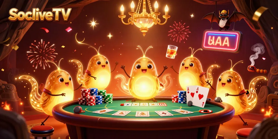 Experience Socolive TV's vibrant casino scene featuring glowworms and poker elements.