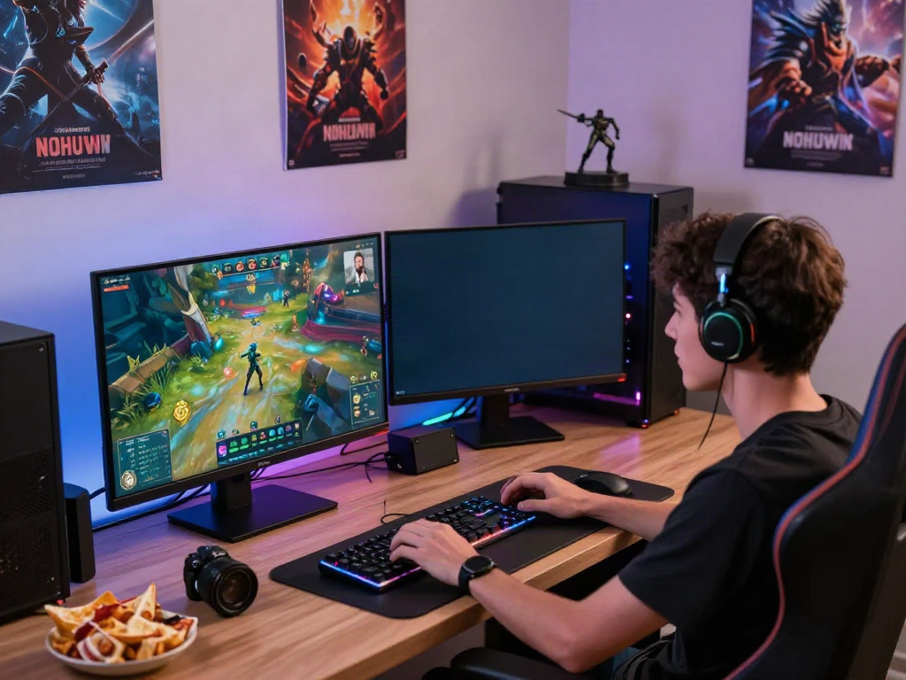 Nohuwin gaming scene with player immersed in vibrant online gameplay