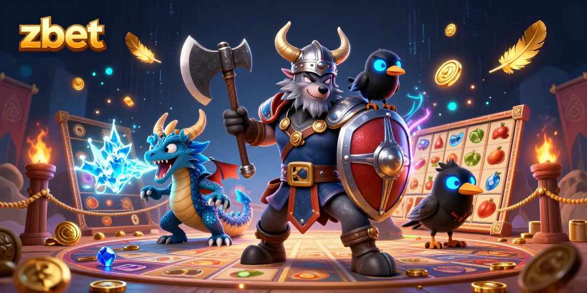 Engage with zbet's exciting 3D casino scene featuring warriors and dragon amidst slot symbols.