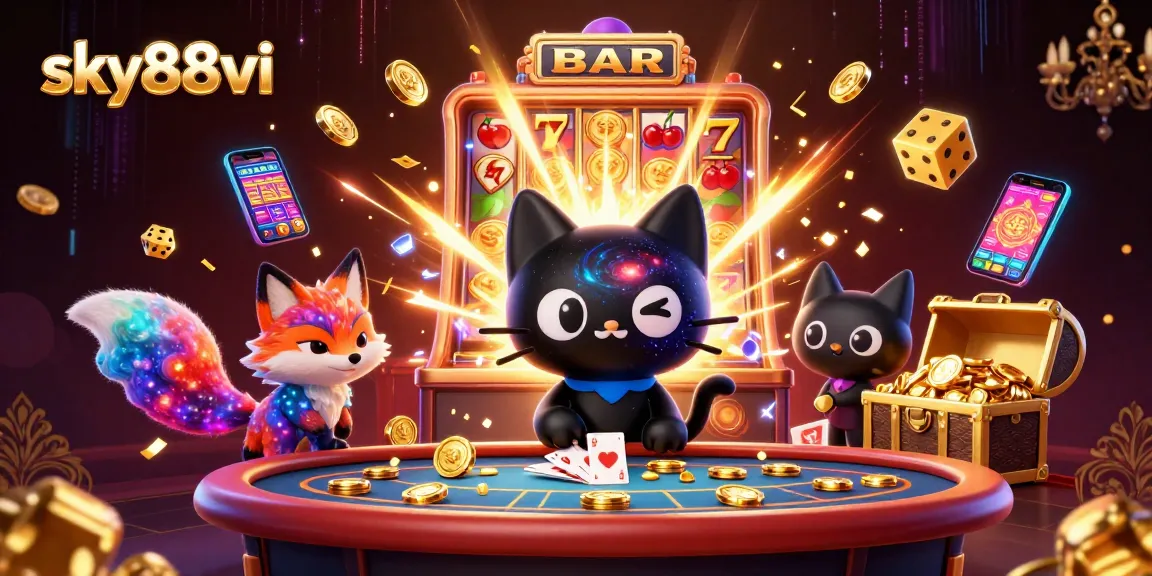 Engage with sky88vi's exciting cosmic casino experience featuring vibrant characters and game elements.