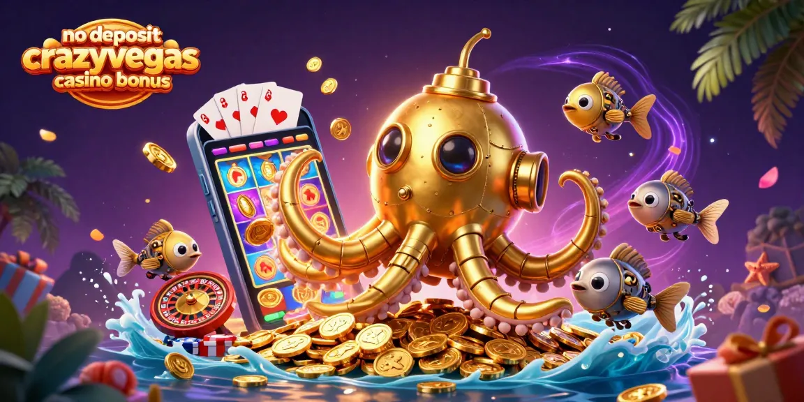 Engage with the no deposit crazyvegas casino bonus in a vibrant underwater scene featuring a golden kraken and dynamic gaming elements.