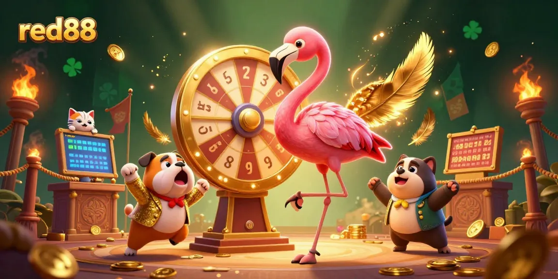 Spin the prize wheel at red88 for exciting casino rewards, featuring vibrant characters and dynamic elements.