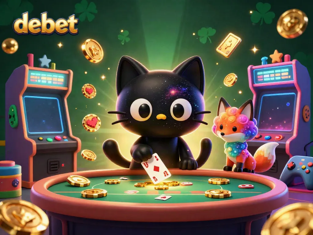 Engage in thrilling gameplay at debet's cosmic casino table with cartoon characters and colorful slot elements.