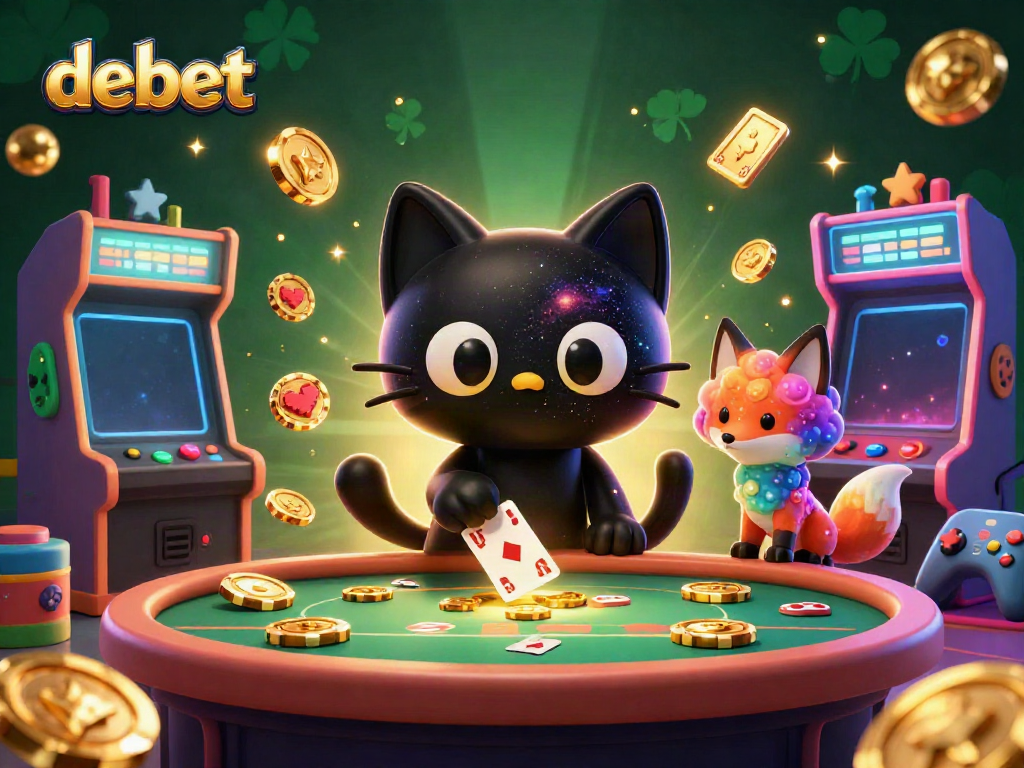 Engage in thrilling gameplay at debet's cosmic casino table with cartoon characters and colorful slot elements.