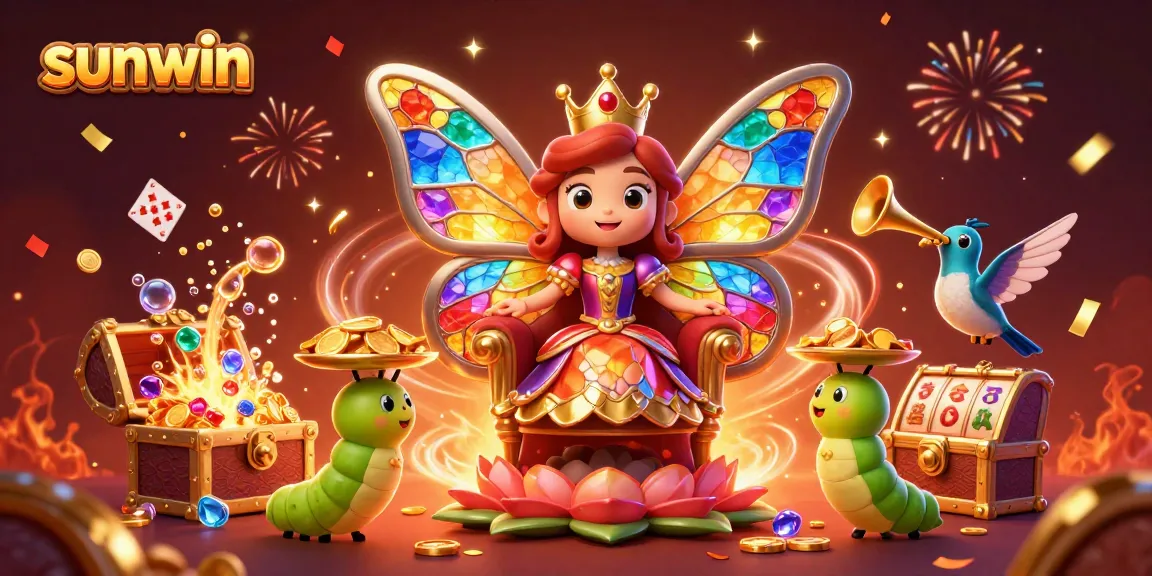 Join the sunwin excitement with colorful slot games and vibrant characters celebrating at an online casino.