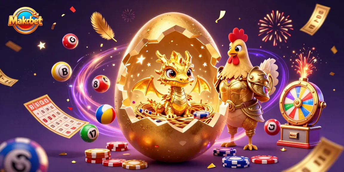 Experience the excitement of Makrobet as golden elements and a baby dragon bring luck to your bets.