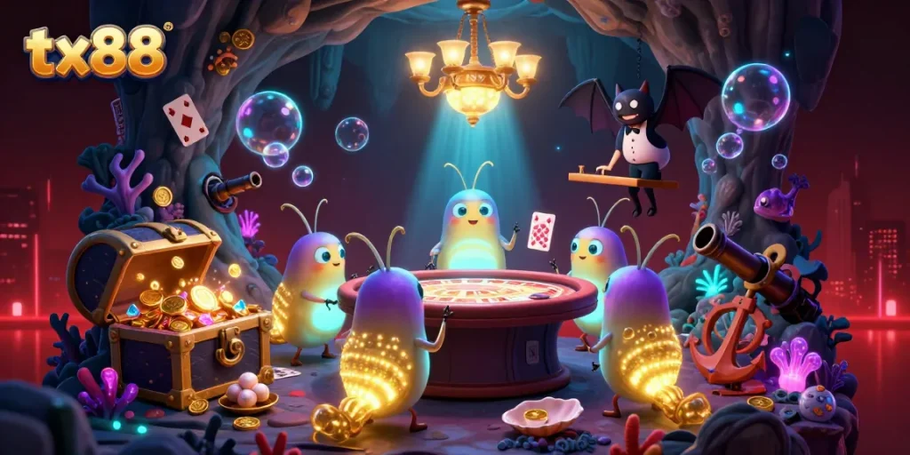 Engage in luminous tx88 casino fun with vibrant glowworms lighting the scene.