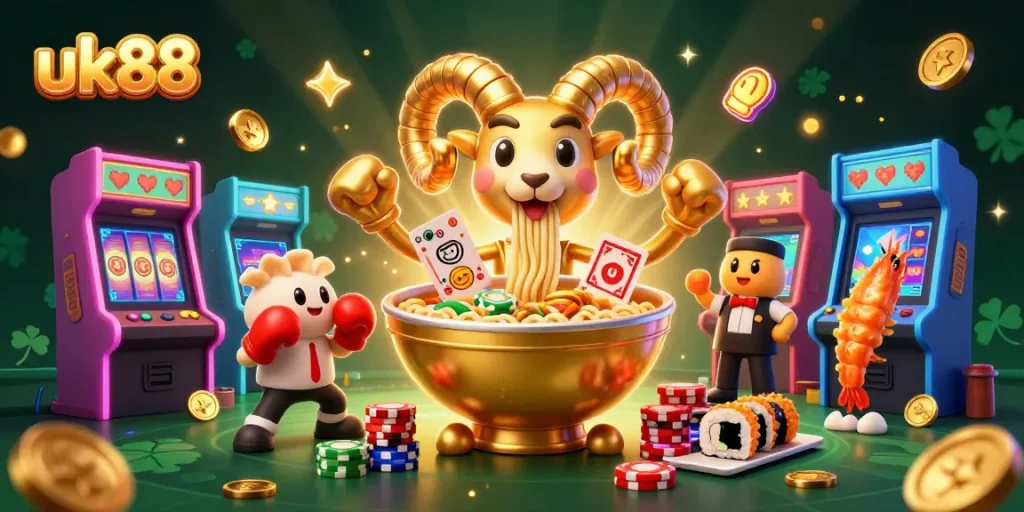 Engage in thrilling gameplay with uk88's vibrant characters and dynamic casino elements.